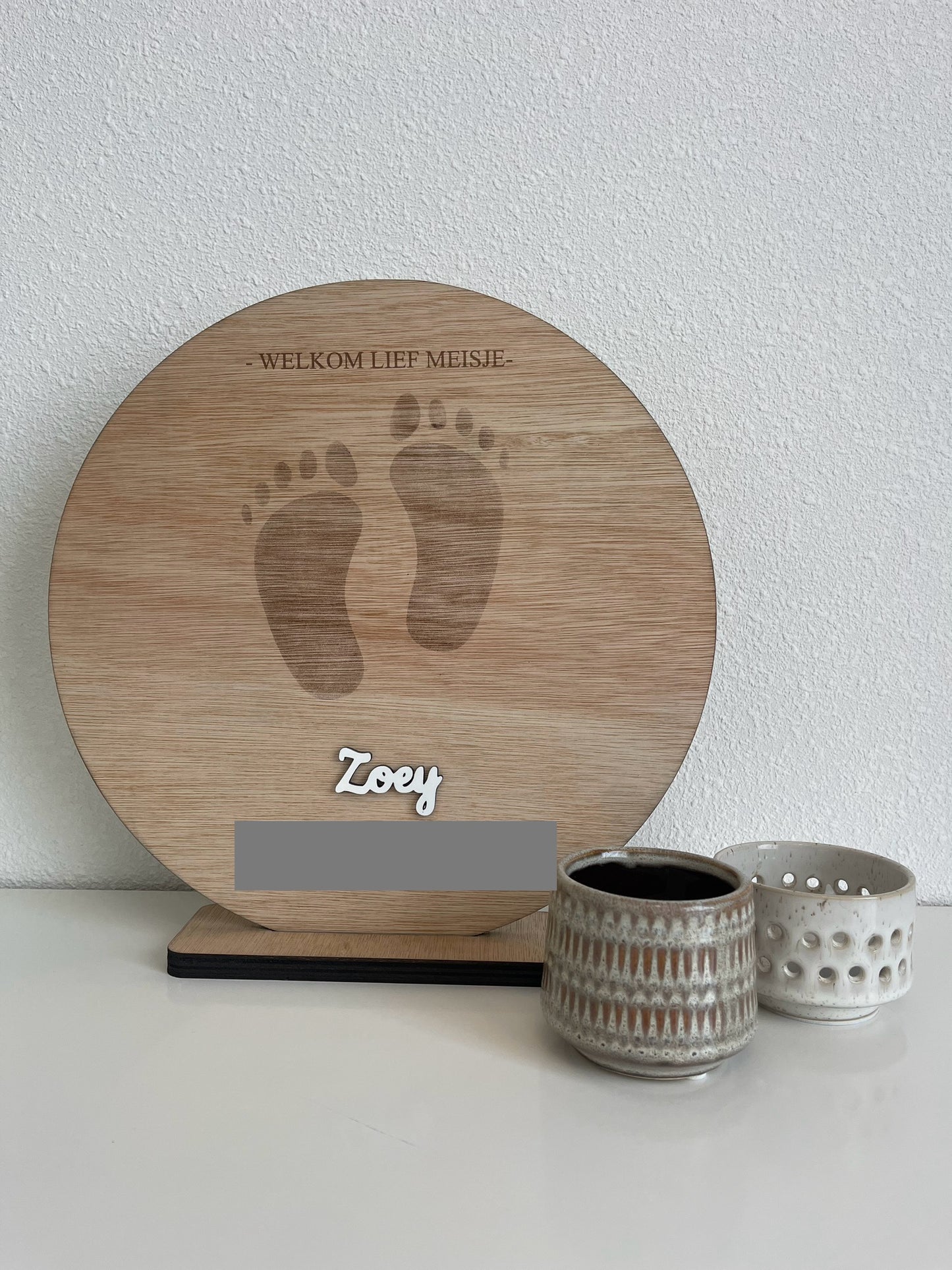 Geboortekaartje op hout ‘staand’
